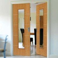 JBK Louvre Oak Colour Door Pair with Clear Safety Glass is Fully Finished