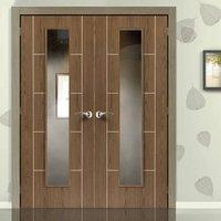 JBK Eco Colour Mocha Soft Walnut Flush Painted Door Pair with Clear Safety Glass, Pre-finished