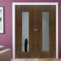 jbk symmetry axis walnut shaker door pair with clear glass prefinished