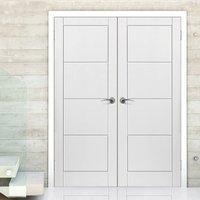 JBK Quattro Smooth Moulded Panel Fire Door Pair, 1/2 Hour Fire Rated, White Primed