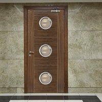 JBK Porthole 3 Brisa Mistral Walnut Door with Decorative Groove, Pre-finished