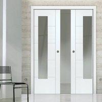 jbk tigris white double pocket doors with clear safety glass prefinish ...