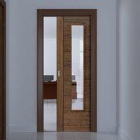JBK Emral Walnut Single Pocket Door With Clear Safety Glass - Pre-finished