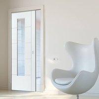JBK Tigris White Single Pocket Door with Clear Safety Glass - Prefinished