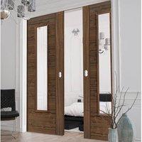 JBK Emral Walnut Double Pocket Doors With Clear Safety Glass - Pre-finished