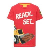JCB boys cotton short sleeve crew neck character ready set lets get digging slogan t-shirt - Red