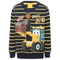 JCB Boys 100% Cotton Long Sleeve Crew Neck Stripe Design Joey JCB Character Graphic Sweater - Navy