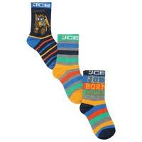 jcb boys multicoloured striped cotton rich pull on ribbed trim slogan  ...