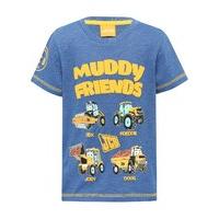 JCB boys cotton blend short sleeve character rex joey Freddie muddy friends t-shirt - Denim Blue