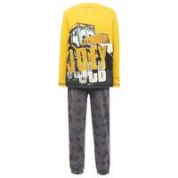 JCB boys cotton blend yellow and grey long sleeve Joey character print top and trousers pyjama set - Multicolour