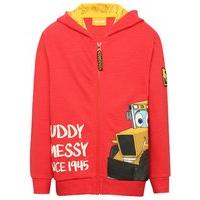 JCB boys 100% cotton plain red long sleeve hooded zip through Joey character slogan hoody - Red