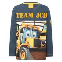 JCB boys long sleeve Joey character print pull on badge cotton blend blue marl t-shirt - Navy