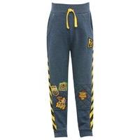 JCB boys full length blue marl cuffed ankle pull on joey character badge design jogger trousers - Navy