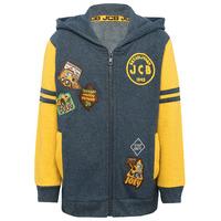 JCB boys yellow and navy long sleeve Joey character print zip through badge hooded sweater top - Navy