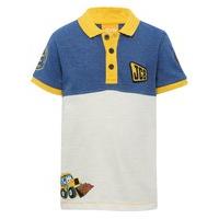 JCB boys cotton blend short sleeve blue and white Joey character print badge polo shirt - Denim Blue
