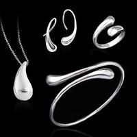 Jewelry Set Chain Bracelet Drop Earrings Pendant Necklaces Cuff Ring Basic Fashion Copper Silver Plated Ceramic Alloy Jewelry Silver