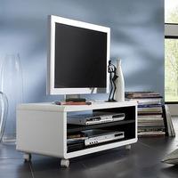 Jeff7 Lowboard LCD TV Stand In White And Black With Wheels