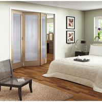 Jeld-Wen White Oak 1 Light Obscure Glazed Fold Sliding Shaker Internal Door 2047x2157x35mm 3+0