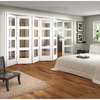 Jeld-Wen Shaker White Primed 4 Lite Clear Glazed Fold Sliding Internal Door 2047x3771x35mm 5+1