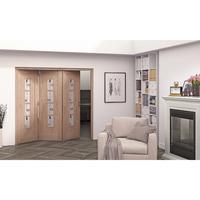 Jeld-Wen Oak Mackintosh Inspired 4 Light Glazed Fold Sliding Internal Door 2047x2157x35mm 3+0