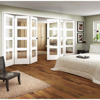 Jeld-Wen Shaker White Primed 4 Lite Clear Glazed Fold Sliding Internal Door 2047x3771x35mm 3+3