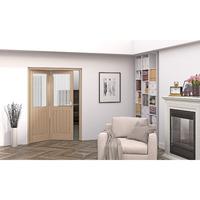 Jeld-Wen Oregon Cottage White Oak Etched Glazed Fold Sliding Internal Door 2047x1471x35mm 2+0