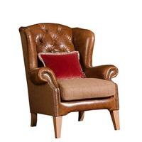 Jefferson Leather Wing Chair, Merlin Earth Check