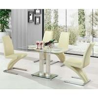Jet Dining Table Small In Clear Glass With 4 Demi Cream Chairs