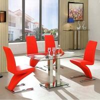 Jet Small Dining Table In Clear Glass With 4 Demi Chairs In Red