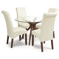 Jenson Glass Dining Table And 4 Ameera Chair in Cream PU Leather