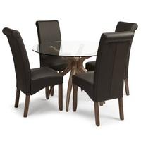 Jenson Glass Dining Table And 4 Ameera Chair in Brown PU Leather