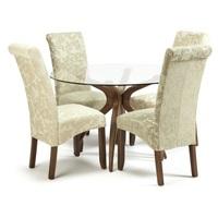 jenson glass dining table with 4 ameera chairs in floral sage