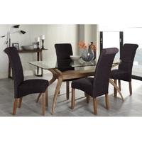 jenson glass dining table with 6 ameera chairs in aubergine