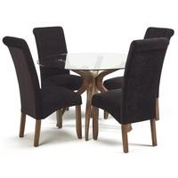 jenson glass dining table with 4 ameera chairs in aubergine