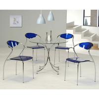 Jenny Glass Dining Table With 4 Blue Dining Chairs