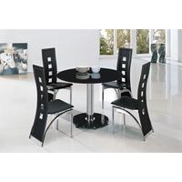 Jet Round Black Glass Top Dining Table With Chrome Supports