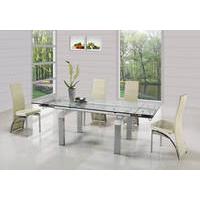 Jessi Clear Extendable Dining Table With 6 G501 Cream Chairs