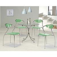 Jenny Round Dining Table In Clear Glass And 4 Green Dining Chair