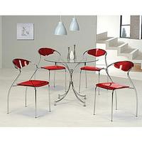 Jenny Glass Dining Table With 4 Red Dining Chairs