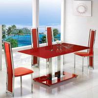 Jet Large Red Glass Dining Set And 6 Dining Chairs