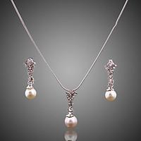 Jewelry suit luxury full drill imitation pearl silver plating (necklace) (earrings)