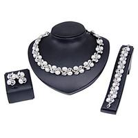 Jewelry Set Euramerican Fashion Classic Imitation Pearl Silver Plated Chrome Geometric 1 Necklace 1 Pair of Earrings 1 Bracelet For