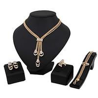 Jewelry Set Euramerican Fashion Classic Rhinestone Zinc Alloy Square 1 Necklace 1 Pair of Earrings 1 Bracelet Rings ForWedding Party