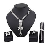Jewelry Set Euramerican Fashion Simple Style Classic Rhinestone Zinc Alloy Square 1 Necklace 1 Pair of Earrings 1 Bracelet Rings For