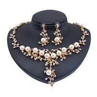 Jewelry Set Imitation Pearl Euramerican Fashion Classic Imitation Pearl Rhinestone Zinc Alloy Flower Gold 1 Necklace 1 Pair of Earrings