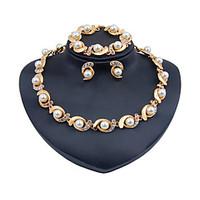 Jewelry Set Imitation Pearl Euramerican Fashion Classic Imitation Pearl Rhinestone Zinc Alloy Oval Gold 1 Necklace 1 Pair of Earrings For