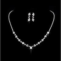 Jewelry 1 Necklace 1 Pair of Earrings Rhinestone Wedding Party Alloy Rhinestone Silver Plated 1set Women Silver Wedding Gifts