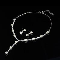 Jewelry 1 Necklace 1 Pair of Earrings Halloween Wedding Party Pearl Crystal 1set Women Silver Wedding Gifts