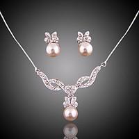 Jewelry suit luxury full drill imitation pearl silver plating (necklace) (earrings)