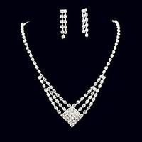 Jewelry Set Rhinestone Square Rhinestone Alloy Square 1 Necklace 1 Pair of Earrings For Wedding Party Anniversary Birthday